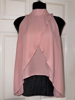 Sage The Label Blush Pink Mock Neck Draped Sleeveless Blouse Size Small